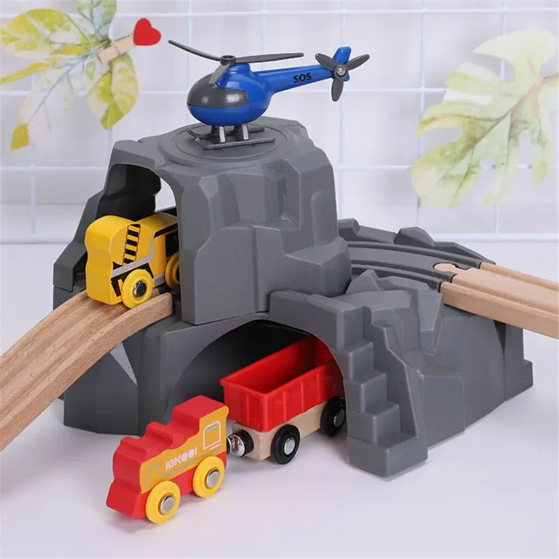 Plastic Grey Double Tunnel Wooden Train Track Accessories Tunnel Track Train Slot Wood Railway Toys Bloques De Construccion