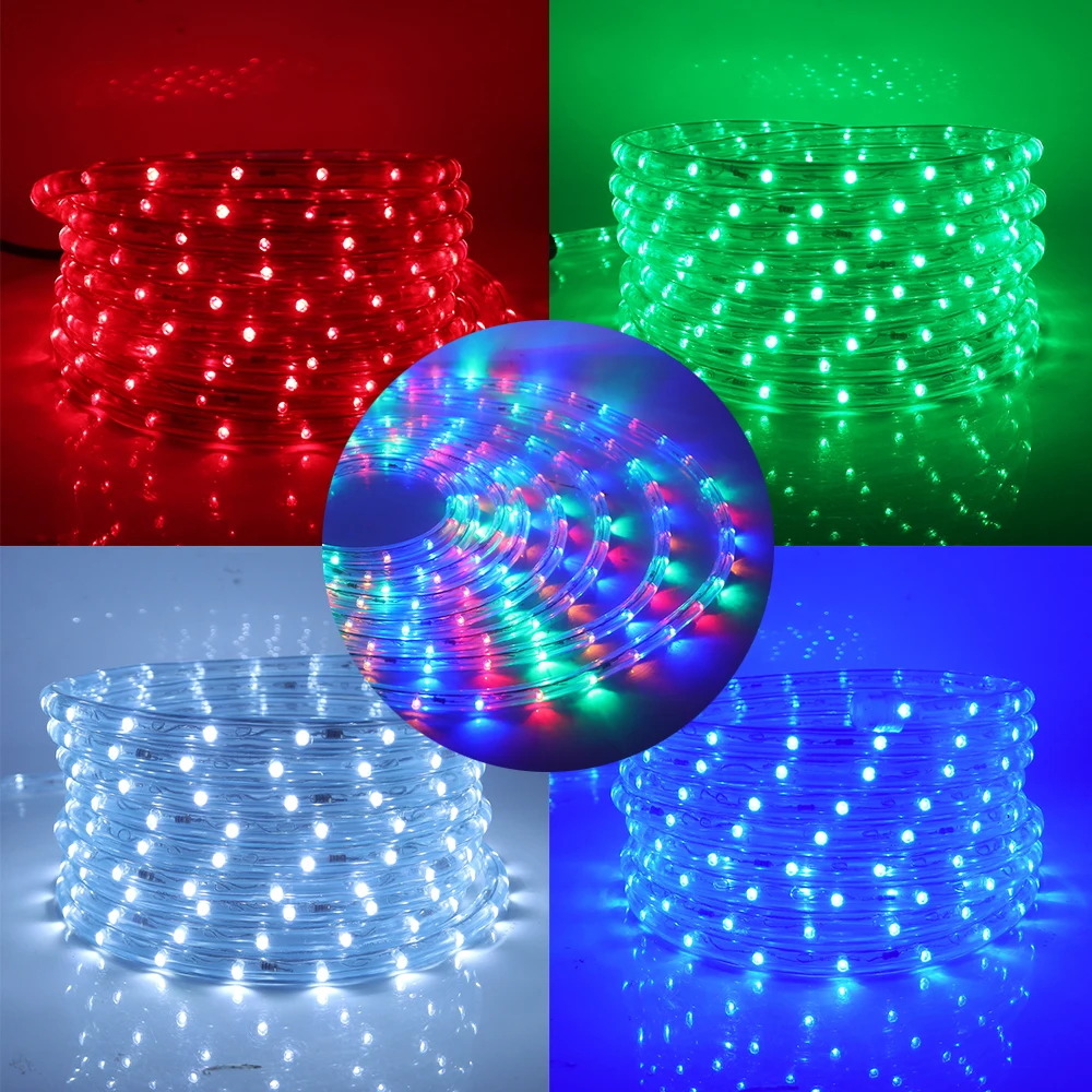 220V 360 Degree Round LED Strip Light Waterproof Outdoor Rainbow Warm White Blue Red Led Rope Light for Christmas Party Decor