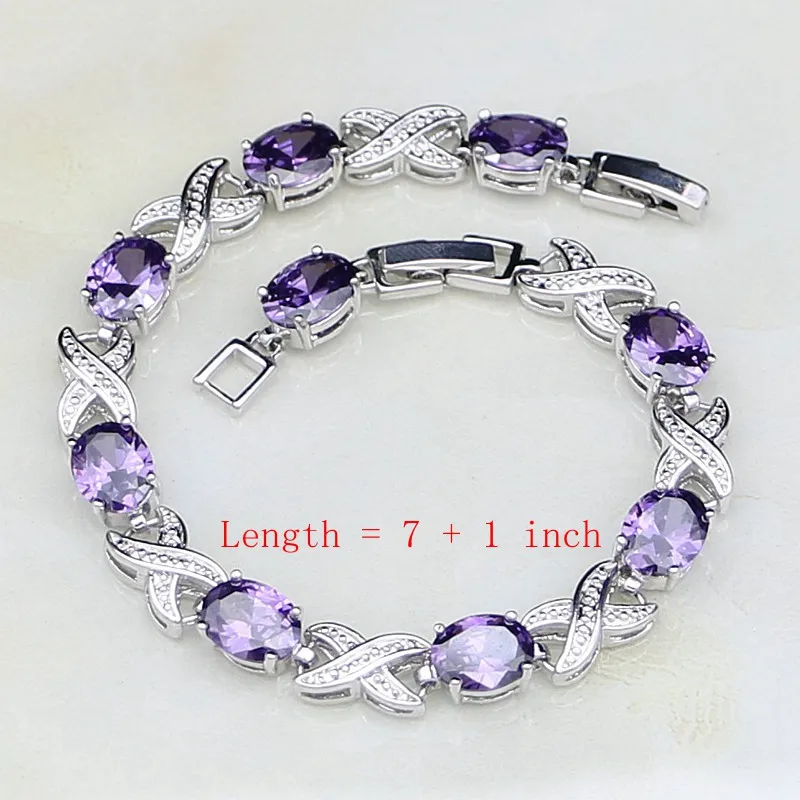 Square Purple Crystal White Zircon 925 Sterling Silver Jewelry Sets For Women Wedding Earrings/Pendant/Necklace/Bracelet/Ring