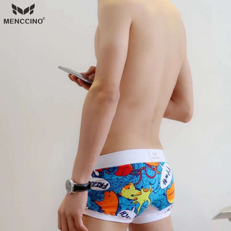 MENCCINO boxer briefs for teenagers men\'s cotton cartoon printed boxers with low waist movement and sweat absorption.