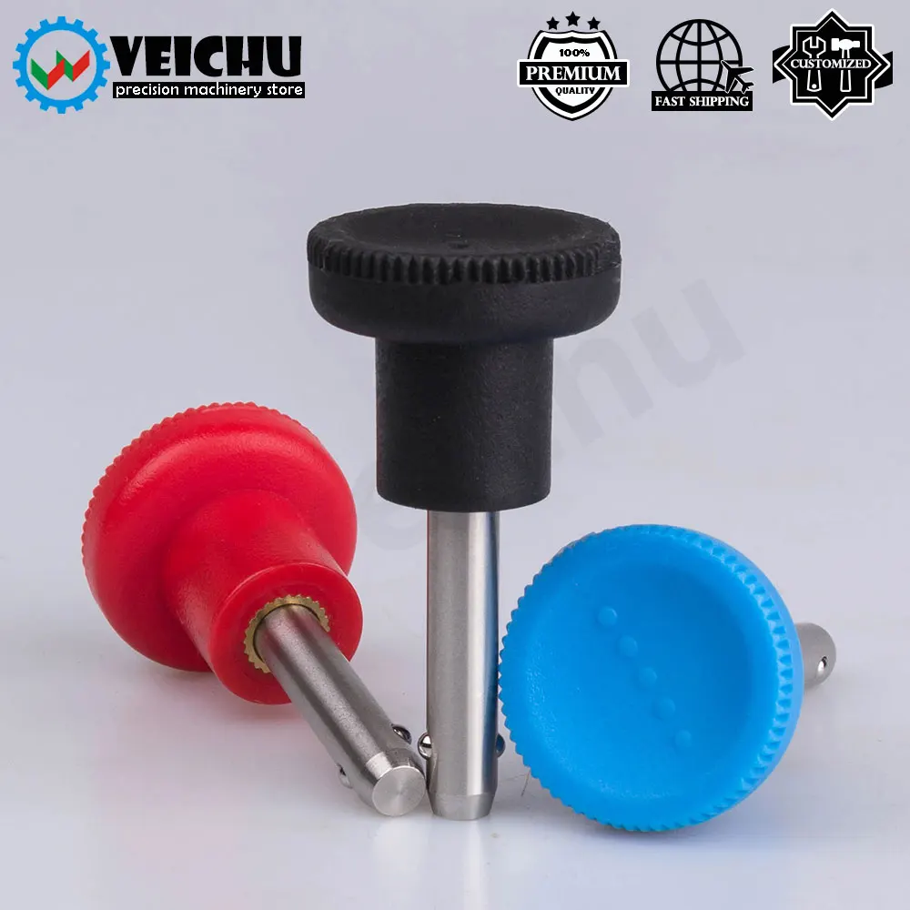 VEICHU 1pcs  Plastic Knob Stainless Steel Pin Self-locking Positioning Safety Pins VCN116 Three Colors Handle Ball Lock Pins