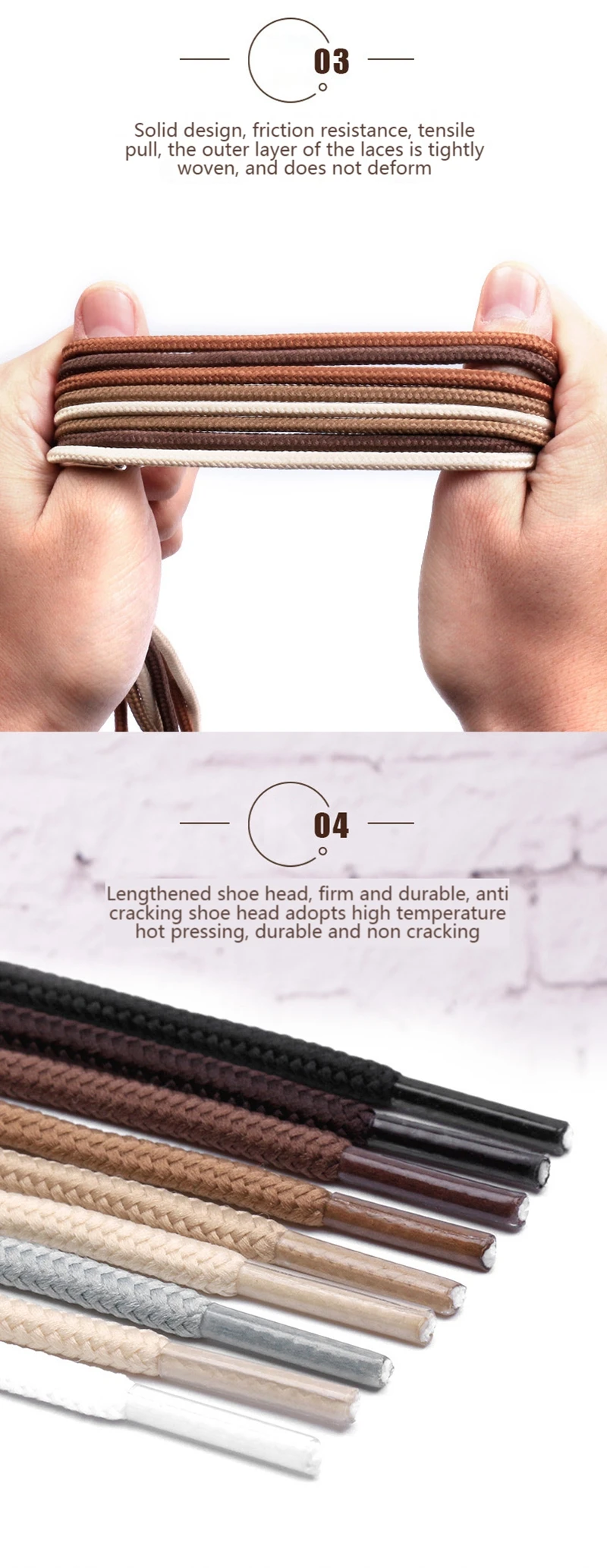 1 Paar runde Schnürsenkel aus hochwertigem Polyester, klassische cremefarbene Schnürsenkel, verblasst nicht, Outdoor-Freizeit-Turnschuhe, Schnürsenkel, Unisex – Detail 4