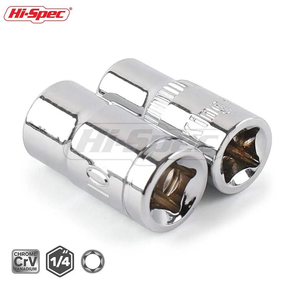 Hi-Spec 6pc 1/4 Inch(6.3mm) External Star Torx Socket Set Torx Star Bit E4 E5 E6 E7 E8 E Socket Set Auto Repair Hand Tools Set