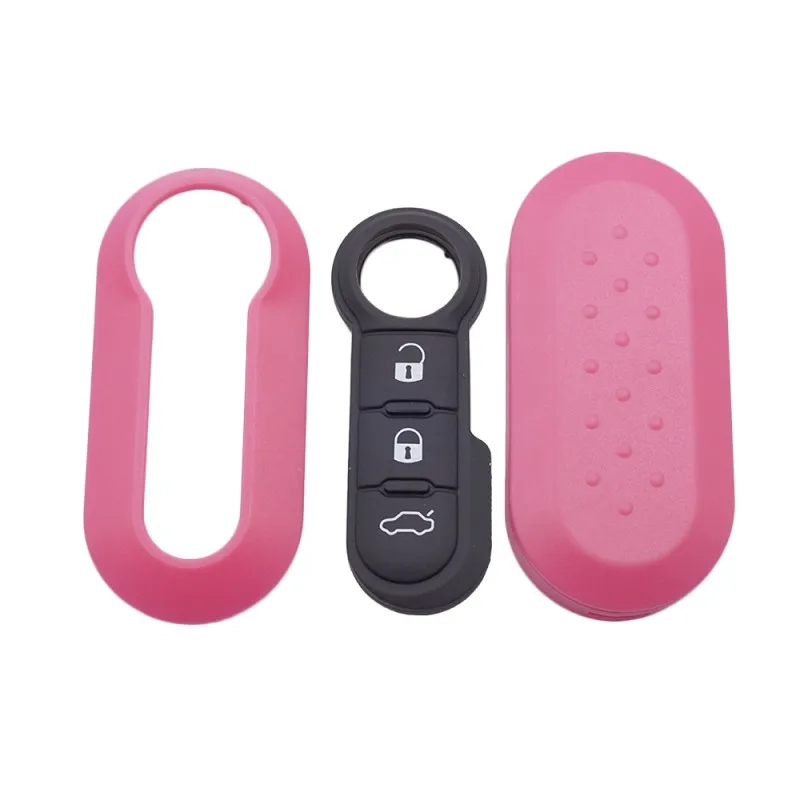Cocolockey Remote Flip Key Shell Case Car Key Pad for Fiat 500 Panda Punto Bravo Replacement Key Case 3 Button Rubber Button Pad