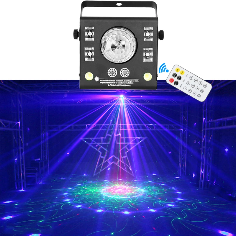 

Disco Led Crystal Magic Ball Red Green Laser Strobe Purple Led Remote 4 Effect IN 1 Light For Stage Party KTV Night Club