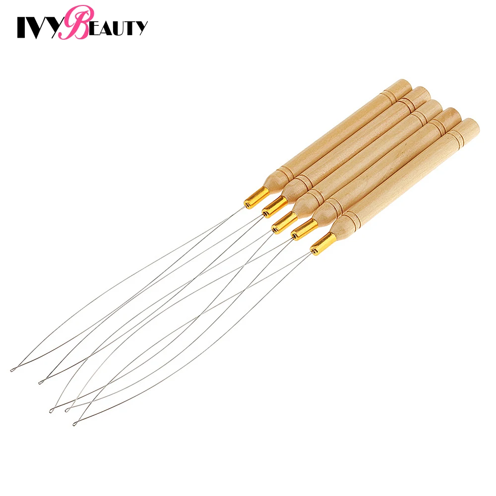 5Pcs Hair Extensions Loop Naald Threader Draad Trekken Haak Tool Voor Siliconen Microlink Kralen En Veren Uitbreiding Micro Ringen