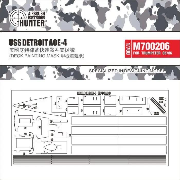 

Hunter M700206, масштаб 1/700, USS, Детройт, металлическая маска для рисования
