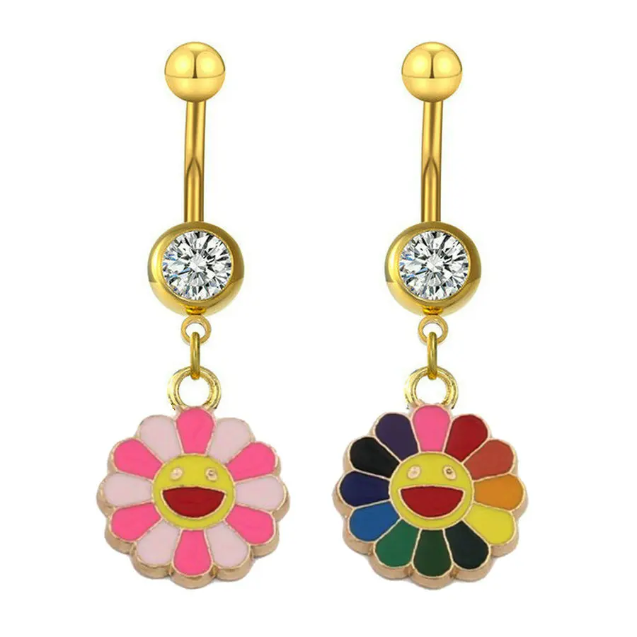 

20pcs/lot Colorful Sunflower Belly Rings Smile Flower Trendy Dangle Navel Bars for Woman Gift Piercing Ombligo