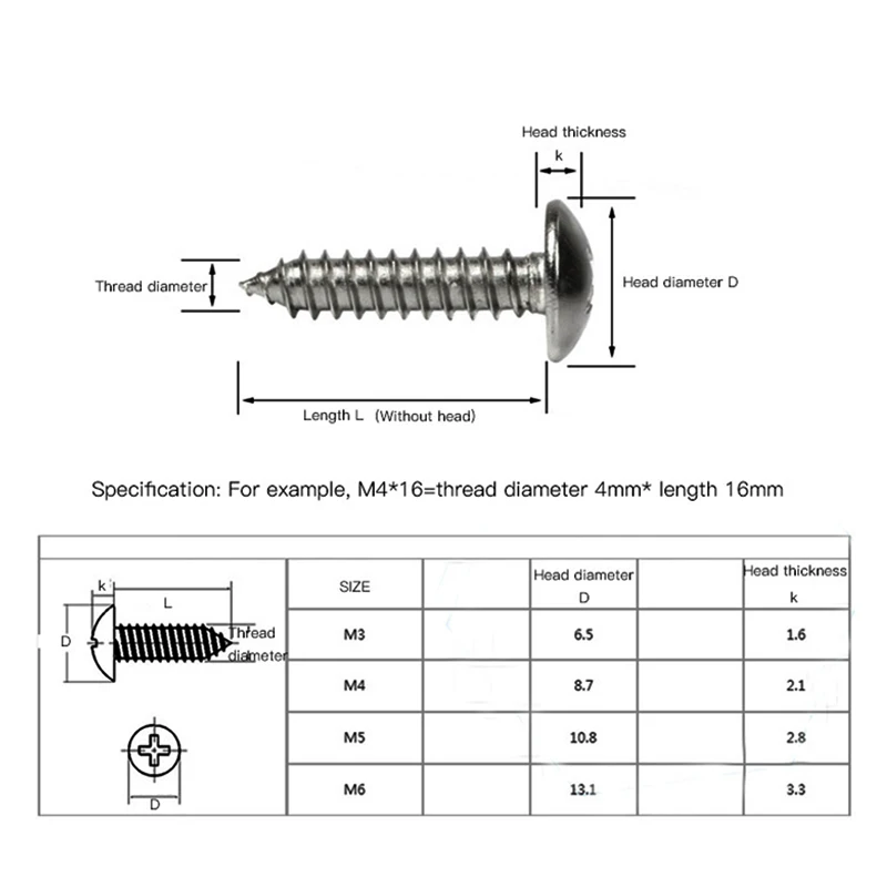 LUCHANG 1000Pcs M3 TA Nickel Plated Phillips Self-tapping Truss Screws Mushroom Head Electronic Wooden Screws Bolt