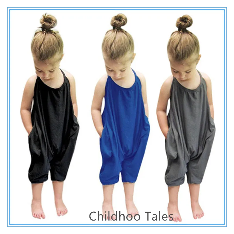 Summer hot sale children girls three-color  fashion crawling suit, sling sleeveless one-piece sets