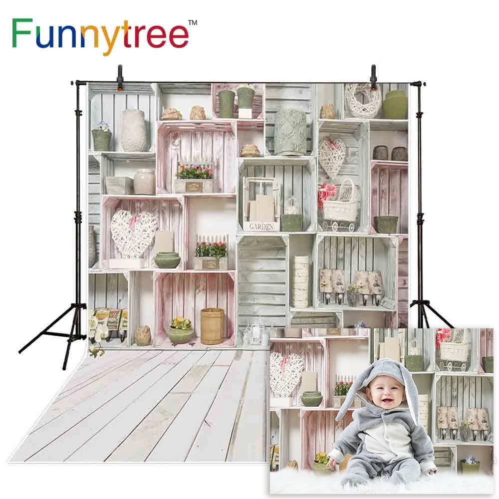 

Funnytree backgrounds for photo studio heart spring shelf wood wall photography backdrop photocall decor photophone photozone