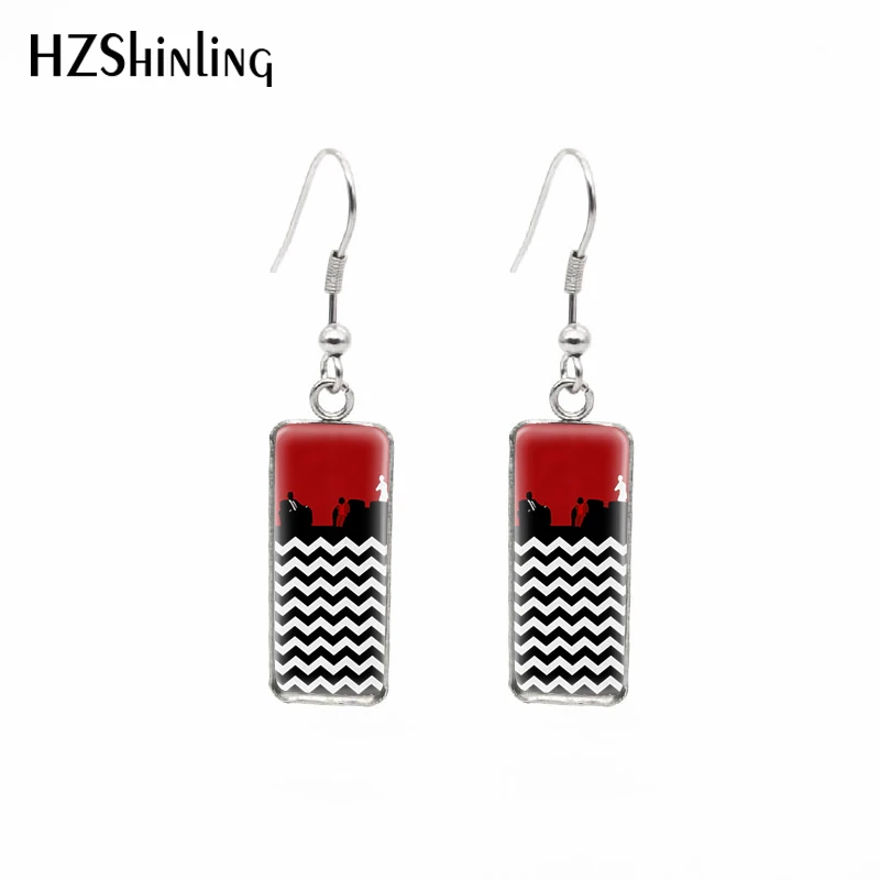 2021 New Twin Peaks Rectangular Earring Art Photo Fish Hook Earrings Glass Cabochon Handmade Jewelry