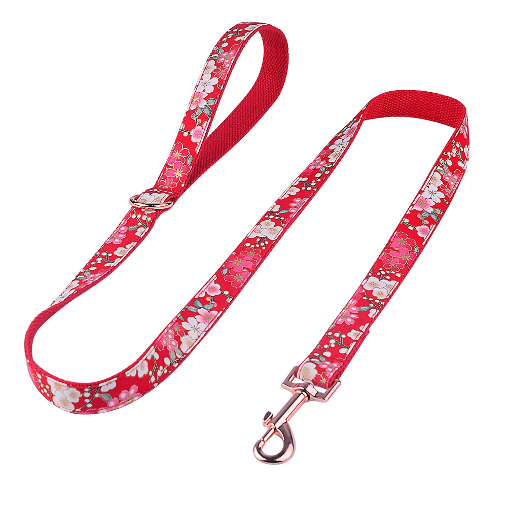 Verstelbare Nylon Sakura Halsband Custom Gegraveerde Naam Gepersonaliseerde Halsband Leash Puppy Kleine Grote Hond Kraag Leash Set