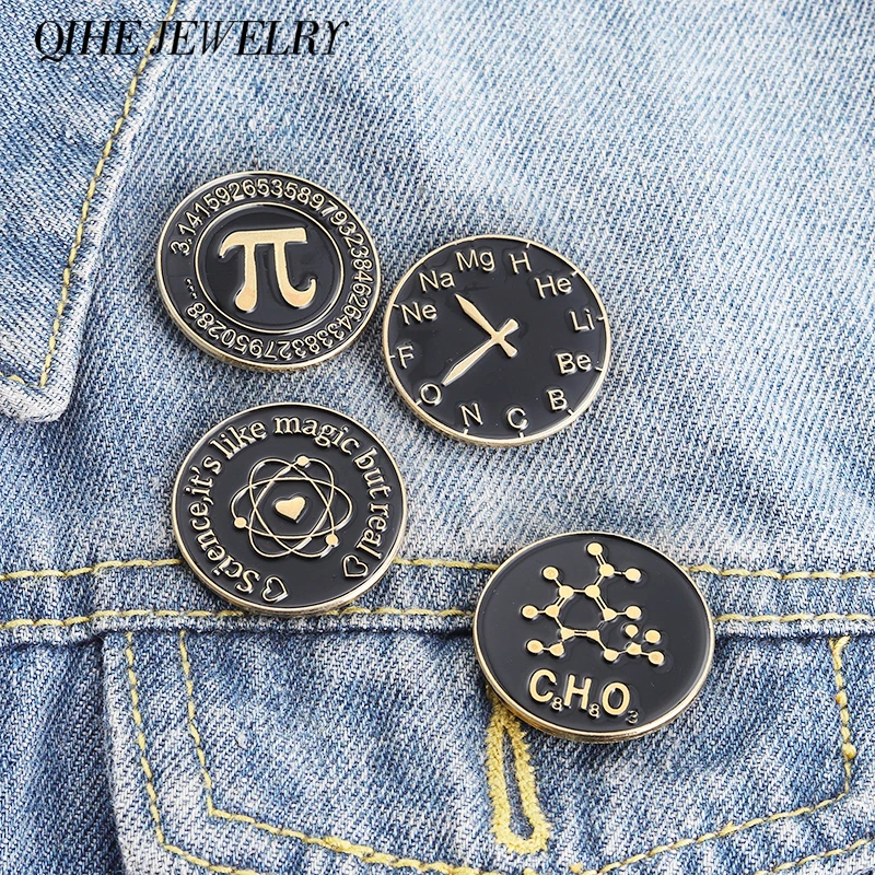 Magic Scinece Enaeml Pin Pi (π) Periodic Table Atom Symbol Brooches for Teachers and Students Gift for Geek Scinece Lover