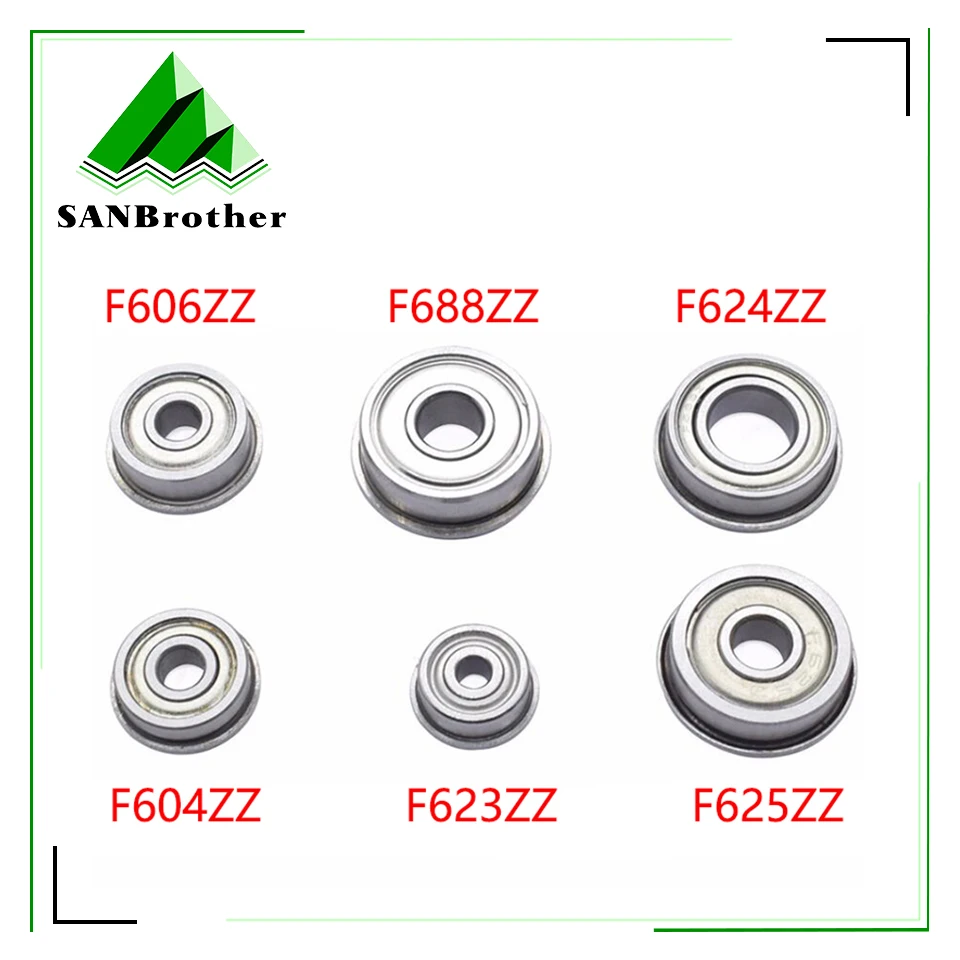 10pcs F688ZZ F604ZZ F606ZZ F623ZZ F624ZZ F625ZZ Flanged Flange Deep Groove Ball Bearings Size Options for Reprarp 3D printer