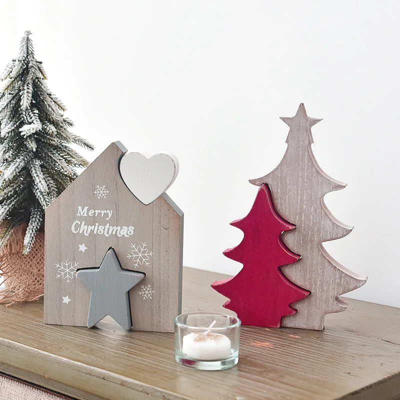 

Nordic Style Wooden Decorations Blocks, Tabletop Decor, Xmas Tree House, Deer Figurines, Merry Christmas Sign, Wood Plaques