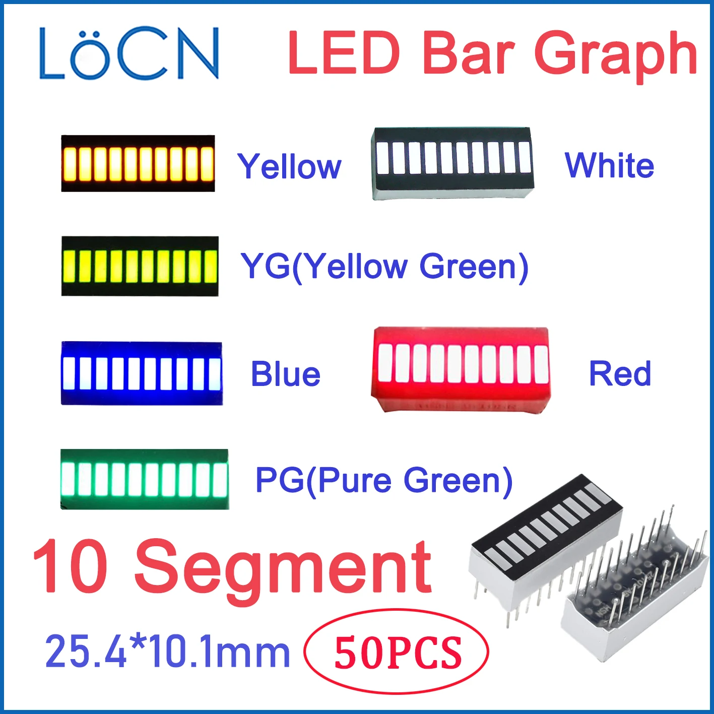 LED Display Bargraph Light 10 segment 2510 RED WHITE BLUE YELLOW GREEN single color Bar graph light tube DIY module Ultra Bright