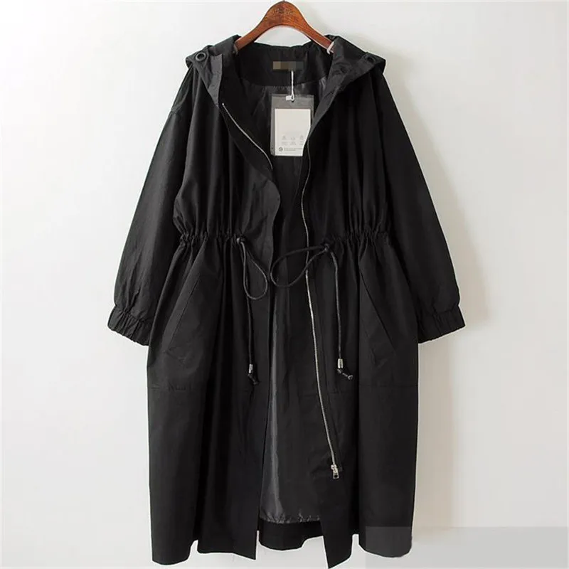 Imagem -03 - Primavera Outono Blusão Grande Tamanho Roupas Femininas Outerwear com Capuz Fino Longo Trench Coats Preto Oversized Inverno G632 2023