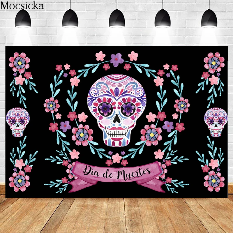 

Mexican Carnival Photography Background Flower Skull Pattern Decoration For The Day Of The Dead Party Photo Backdrop Studio