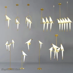 Modern Gold Bird Cage Pendant Light Living Room Bedroom Origami Bird Light Kitchen Hanging Lamp Dining Room Paper House Fixtures