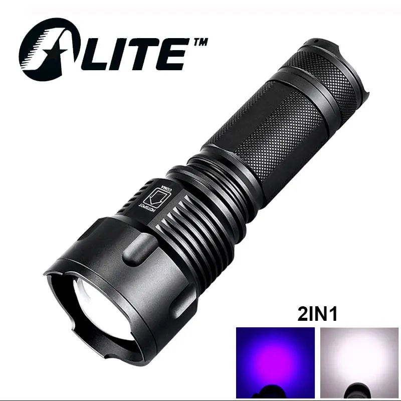 

TMWT Powerful Hvidt lys(10W) OR 395Nm UV Lys(5W) 2 IN1 LED Flashlight IPX6 Zoomable Lantern Lamp For Daily lighting