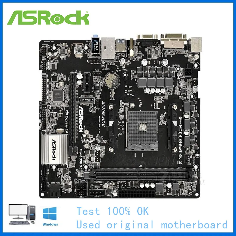 

For ASRock A320M-HDV Computer USB3.0 M.2 Nvme SSD Motherboard AM4 DDR4 A320 Desktop Mainboard Used