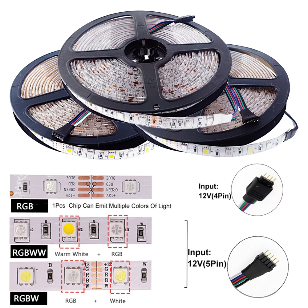 Listwy RGB LED wodoodporna SMD 5050 RGB CCT RGBCCT RGBW biała taśma LED 5M 300LED DC 12V 24V elastyczna taśma LED dioda