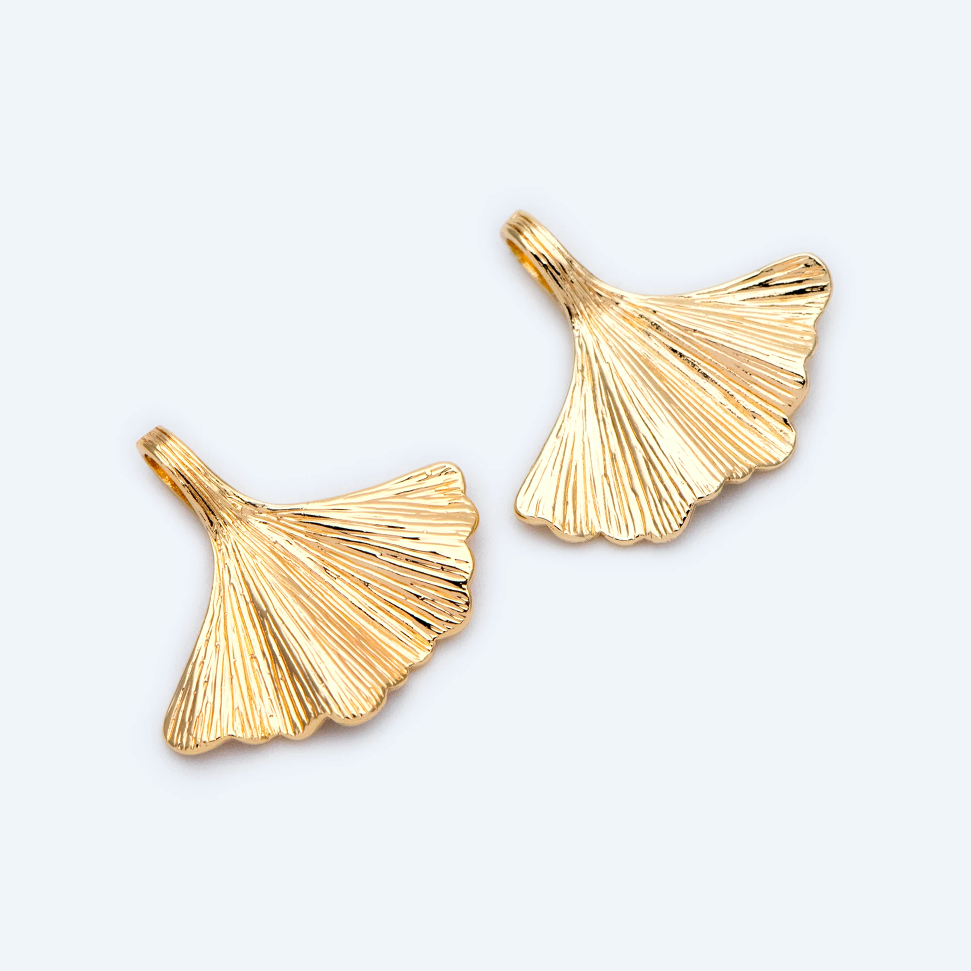 

10pcs CZ Paved Gold Fan Shaped Charm 19x21mm, 18K Gold plated Gingko Leaf charm For Jewelry Making Findings DIY (GB-1417)