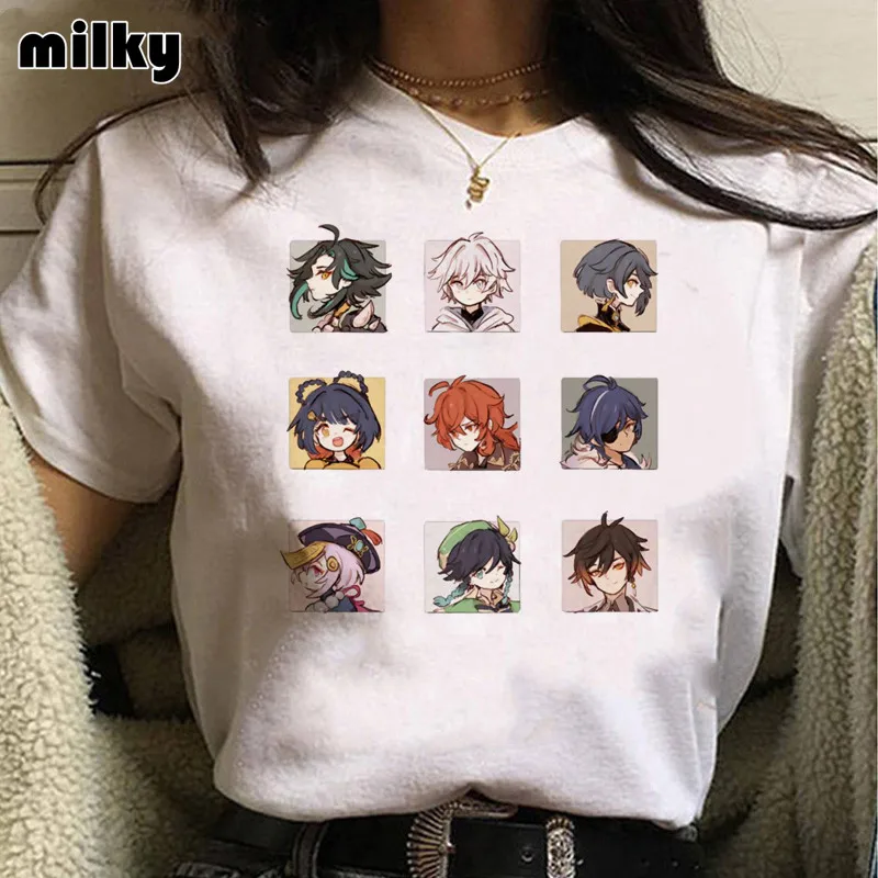 

Hot Games Genshin Impact T Shirt Women Kawaii Egirl Cartoon Graphic Tees Funny Keqing 2021 Aesthetic Female Tshirt tops