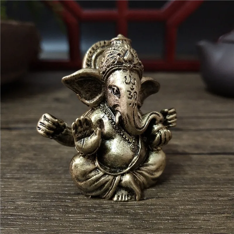 Bronze Color Lord Ganesha Statue Buddha Ornaments Elephant Hindu God Sculpture Figurines Home Office Decoration Buddha Statues