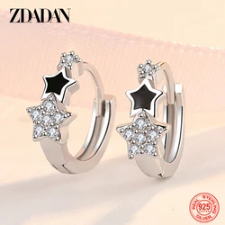 ZDADAN 925 Sterling Silver Black Stars Zircon Hoop Earring For Women Charm Wedding Jewelry Party Gift