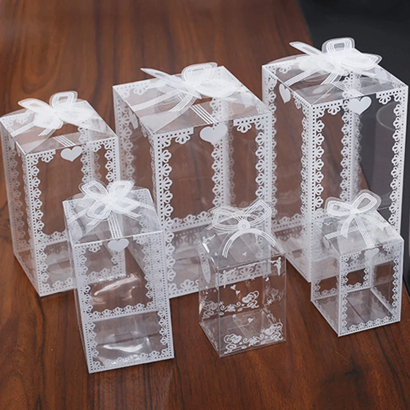 Wholesale 10/50pcs New Clear PVC Box Packing Wedding/Christmas Favor Cake Chocolate Candy Apple Gift Event Transparent Box/Case