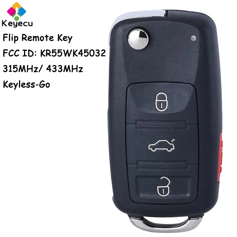 

KEYECU Keyless Go Flip Remote Car Key With 3 Buttons 315MHz 433MHz ID46 Chip Fob for Volkswagen Touareg 2002 2003 2004 2005-2010