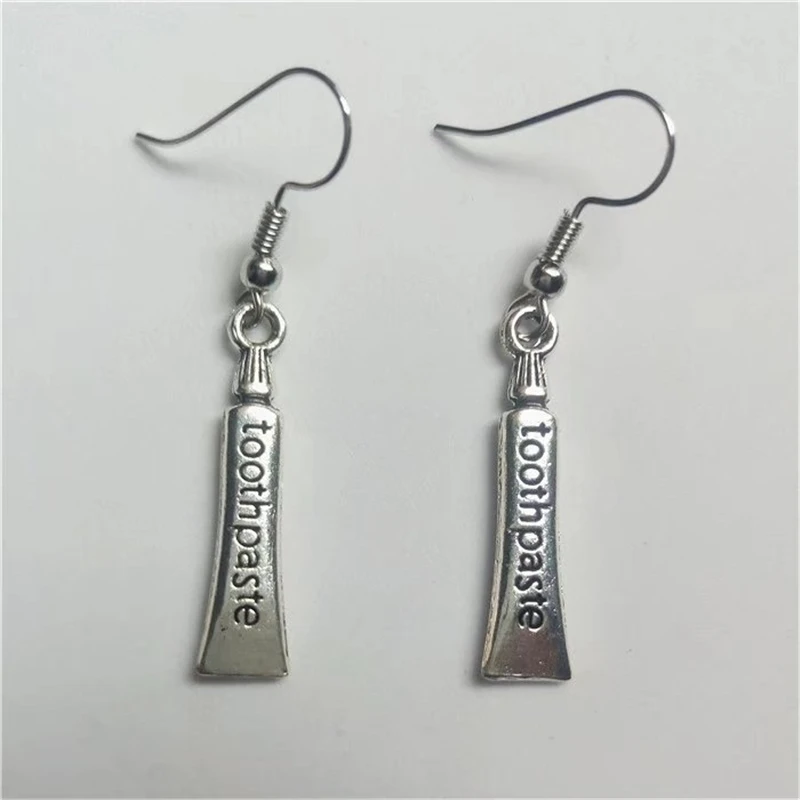 Personality Creative Metal Earrings Mini Toothpaste Pendant Antique Silver Color Earrings for Women