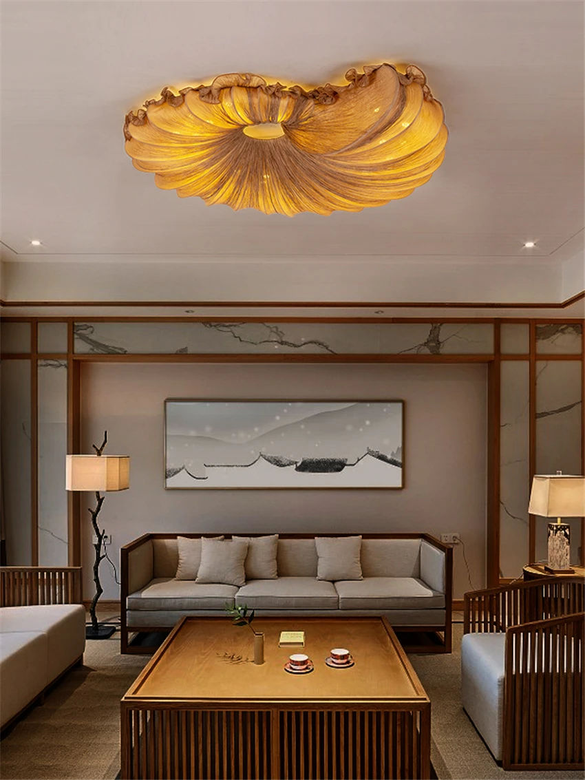 New Chinese conch fabric lampshade ceiling lights living room bedroom cloth color dining room