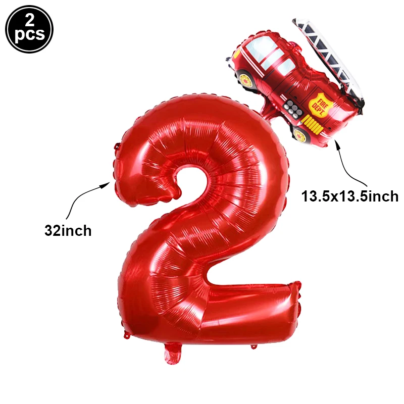 Fire Party Decor Set Include Number Foil Balloon and Mini Fire Truck Ballon Firefighter Birthday Balloon for Rescue Themed Party