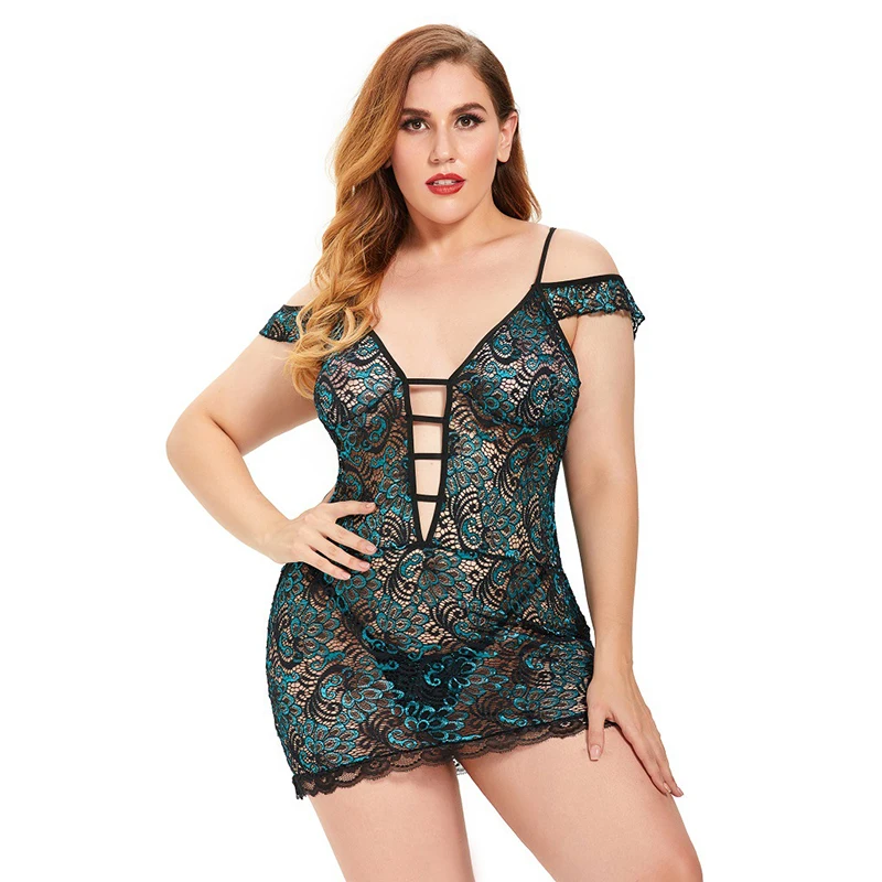 Lady Plus Size Wimper Kant Romantiek Set Sexy Lingerie Verleiding Ondergoed Terug Sluiting G-string Naadloze Vier Seizoen Nachthemd