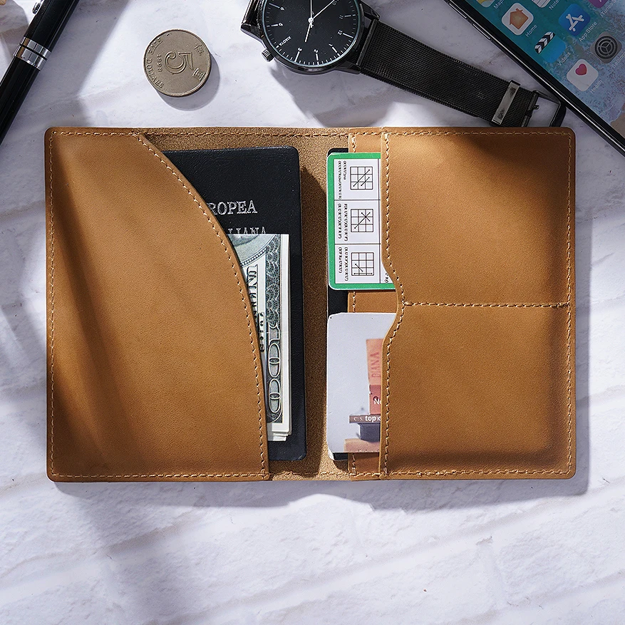 Fromthenon Vintage Leather Passport Holder Notebook Cover Korean Travel Document Case Business Pocket Air Ticket Protective Case