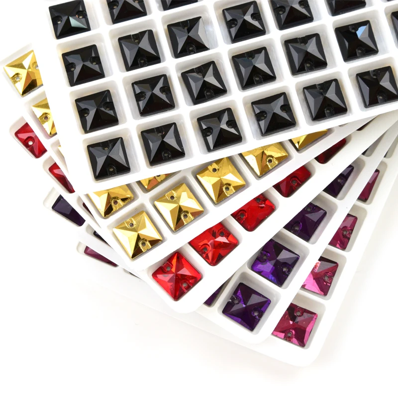 3240 Square Sew On Stone Glass Crystal Rhinestone Flatback Colorful Beads Two Holes Button For Wedding Dress Shoes Bags Diy