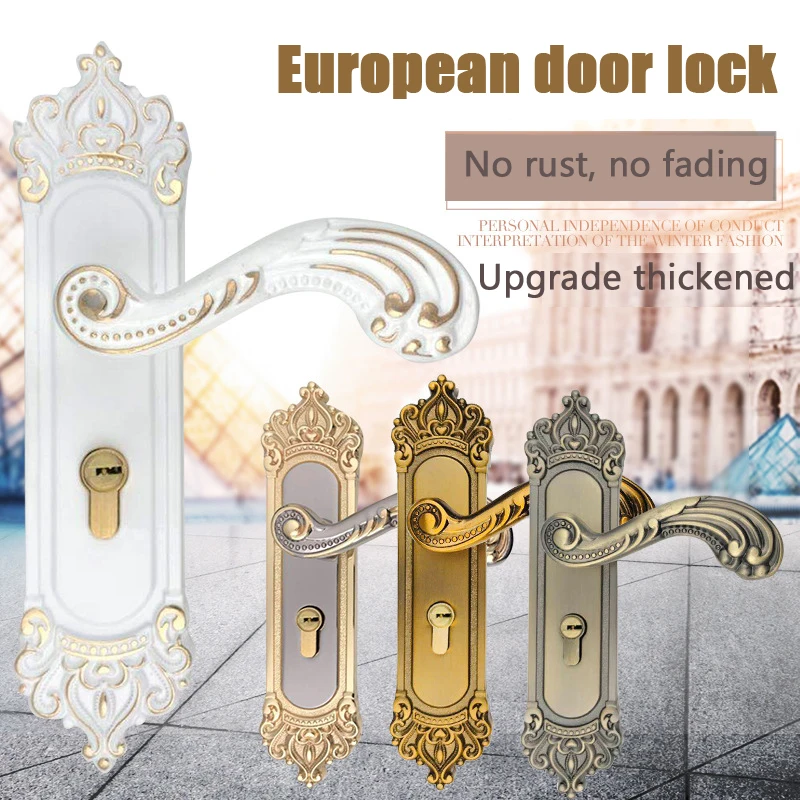 

European Style Door Lock Indoor Simple Aluminium Alloy Single Tongue Solid Wood Door Bedroom White Green Yellow Bronze House