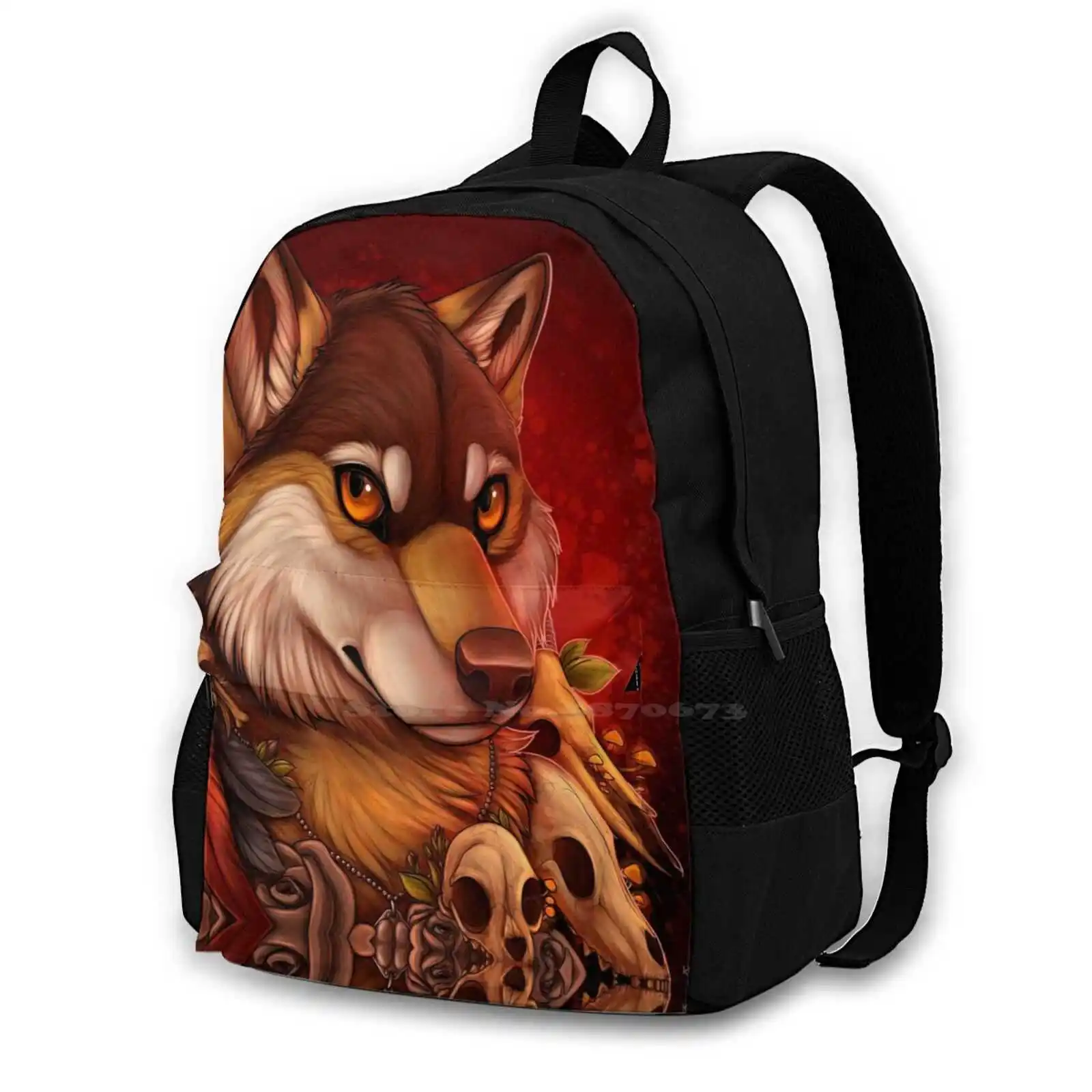 The Insight And The Catharsis Backpacks For School Teenagers Girls Travel Bags Wolf Roses Skulls