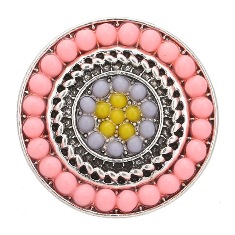 Round Rhinestone and beads colorful flower style 18MM snap buttons fit 18mm snap jewelry bracelets necklacewholesale