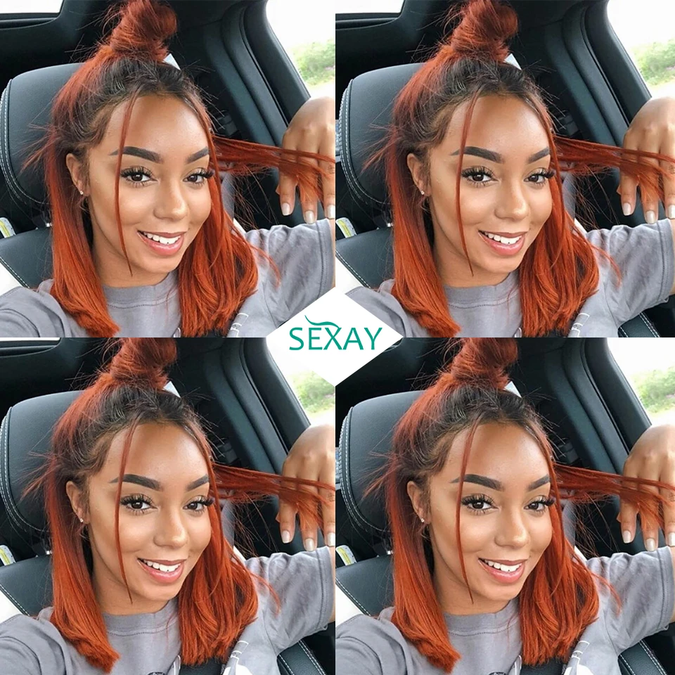 Sexay 1B Orange Bundles With Closure Baby Hair Brazilian Bone Straight Human Hair Weave 3 Bundles With Lace Frontals Pre Plucked