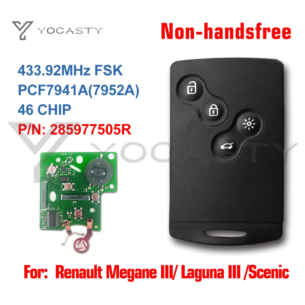 YOCASTY 433MHz FSK PCF7941A Smart Card For Renault Megane III Fluence Laguna III Scenic 2009 1010 2015 Non-HandsFree Keyless