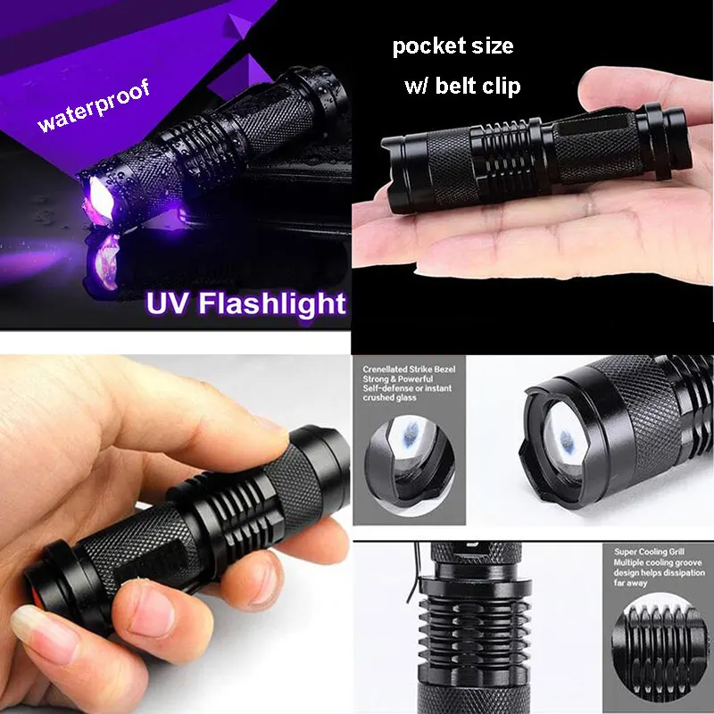 TWMT LED UV Flashlight Light Zoomable Focus UV 365/395nm Torch Lamp Lanterna For Marker Checker Cash Detection