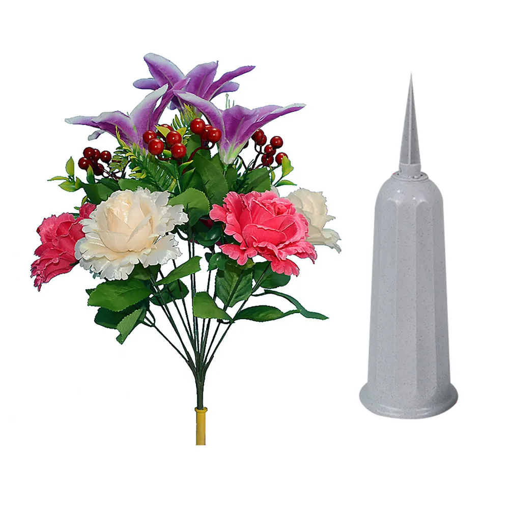 Flowers For Cemetery Simulation Plant Nordic Hone Decoration Creative Rose Lily High Quality Perfect Gravestone Decor Bouquet