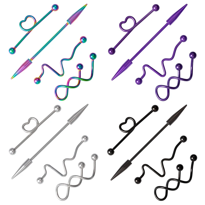 4PCS Surgical Steel Industrial Piercing Jewelry Pack Industrial Barbell Earrings Bar Stainless Cartilage Tragus Piercing Jewelry
