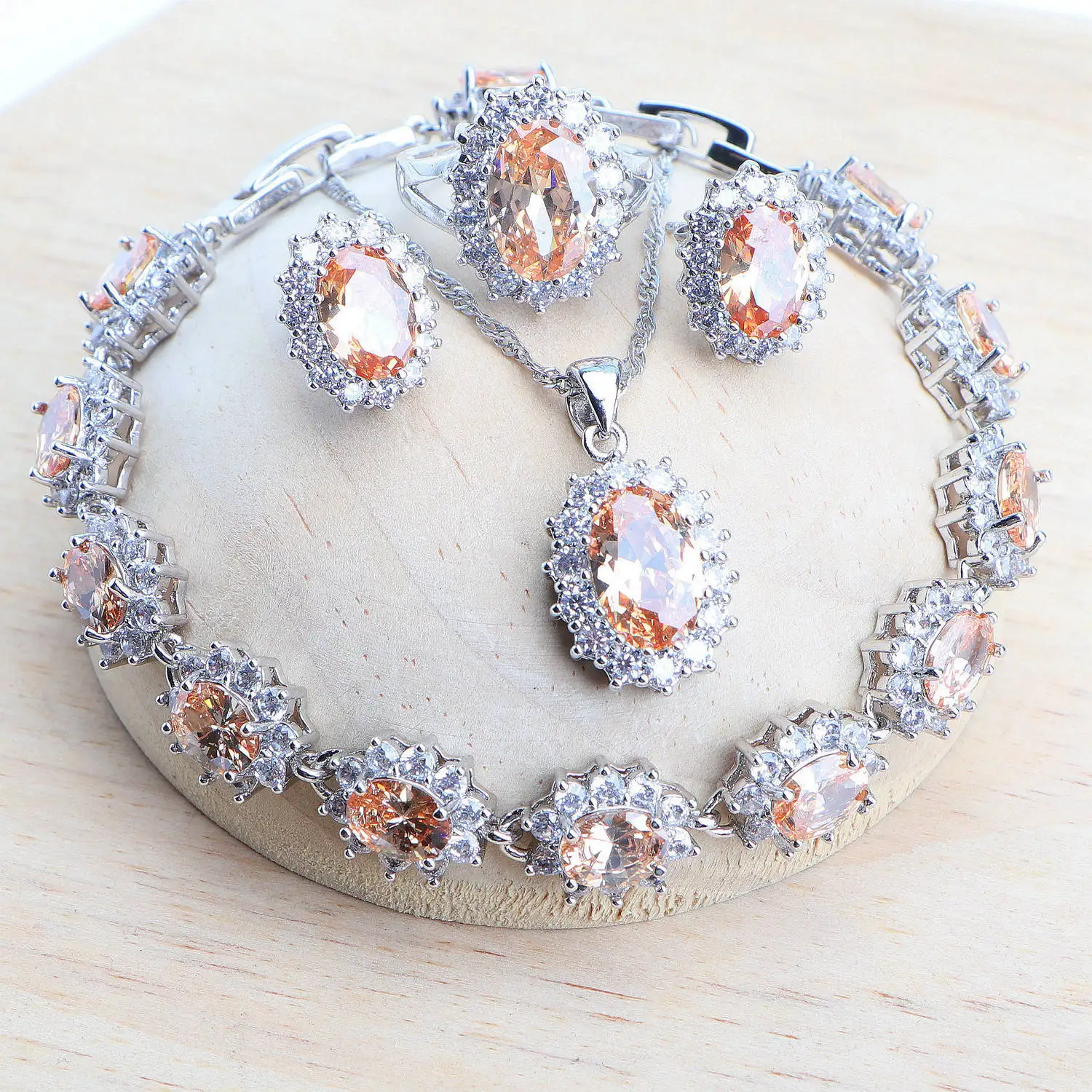 NONE 925 Silber Damen Brautschmuck-Set Blauer Zirkonia 7