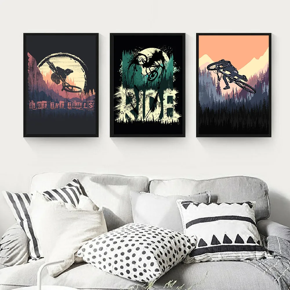 May The Forest Be With You Bicycle Let‘s Get Ride Retro Canvas Poster Painting Wall Art Picture Print Living Room Home Decor