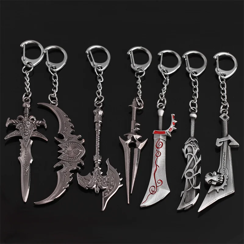 Popular Game Jewelry Series World of Warcraft Keychain Axe Weapon Sad Sword Dagger Various Weapon Key Chain Boy Fashion Jewelry